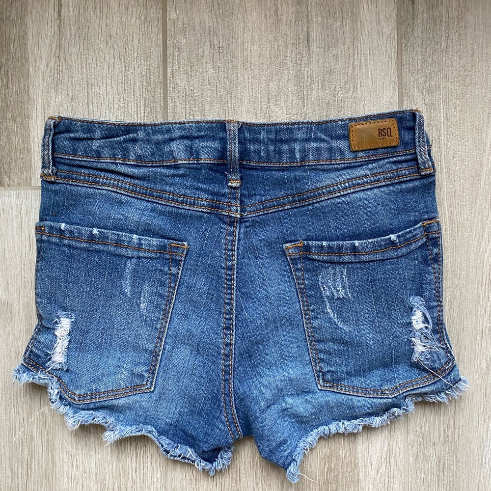 RSQ Blue Denim Jean Shorts Ripped Mid Rise - Picture 3 of 3